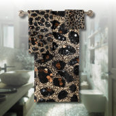 Luxury Glitter Brown Black Gold Leopard Pattern バスタオルセット