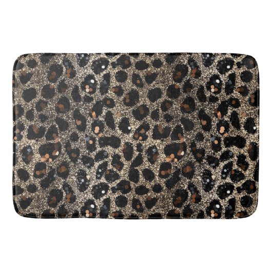 Luxury Glitter Brown Black Gold Leopard Pattern バスマット (正面)