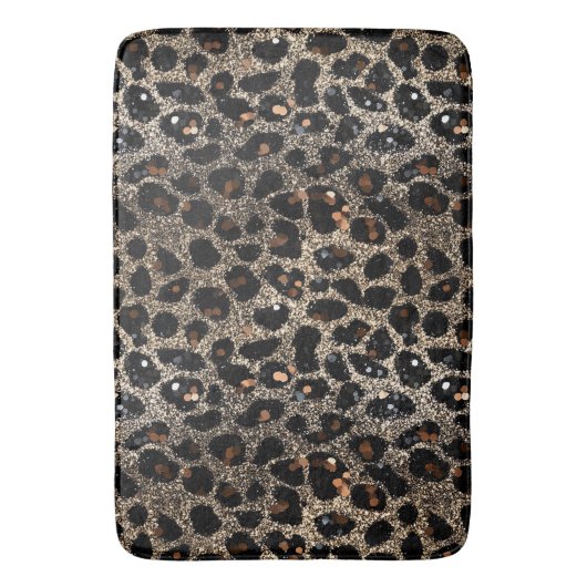 Luxury Glitter Brown Black Gold Leopard Pattern バスマット (正面縦)