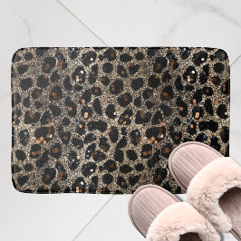 Luxury Glitter Brown Black Gold Leopard Pattern バスマット