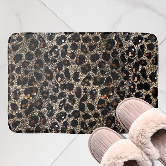 Luxury Glitter Brown Black Gold Leopard Pattern バスマット