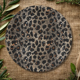 Luxury Glitter Brown Black Gold Leopard Pattern ペーパープレート
