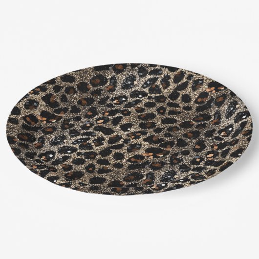 Luxury Glitter Brown Black Gold Leopard Pattern ペーパープレート (アングル)
