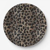 Luxury Glitter Brown Black Gold Leopard Pattern ペーパープレート (正面)