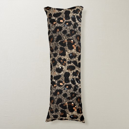 Luxury Glitter Brown Black Gold Leopard Pattern ボディピロー (正面縦)
