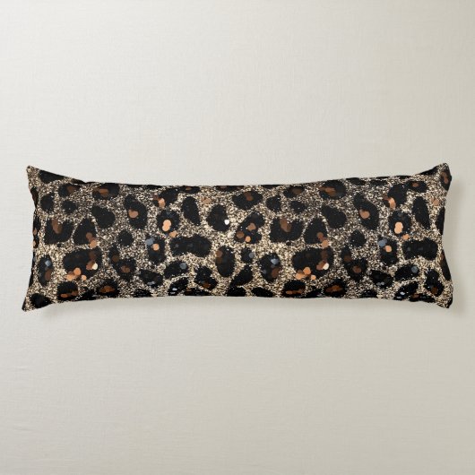 Luxury Glitter Brown Black Gold Leopard Pattern ボディピロー (正面)