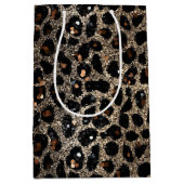 Luxury Glitter Brown Black Gold Leopard Pattern ミディアムペーパーバッグ (正面)