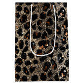 Luxury Glitter Brown Black Gold Leopard Pattern ミディアムペーパーバッグ (裏面)