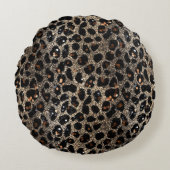 Luxury Glitter Brown Black Gold Leopard Pattern ラウンドクッション (正面)
