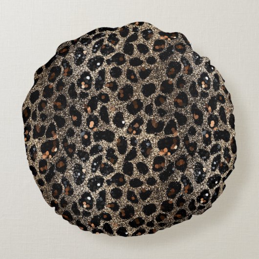 Luxury Glitter Brown Black Gold Leopard Pattern ラウンドクッション (裏面)