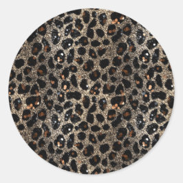 Luxury Glitter Brown Black Gold Leopard Pattern ラウンドシール