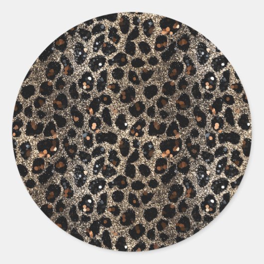 Luxury Glitter Brown Black Gold Leopard Pattern ラウンドシール (正面)