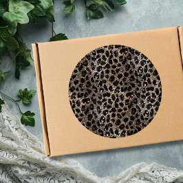 Luxury Glitter Brown Black Gold Leopard Pattern ラウンドシール