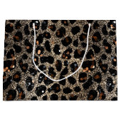 Luxury Glitter Brown Black Gold Leopard Pattern ラージペーパーバッグ (正面)