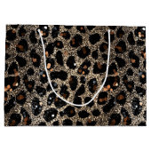 Luxury Glitter Brown Black Gold Leopard Pattern ラージペーパーバッグ (裏面)