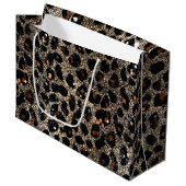 Luxury Glitter Brown Black Gold Leopard Pattern ラージペーパーバッグ (正面アングル)