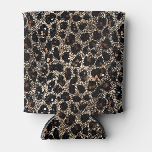 Luxury Glitter Brown Black Gold Leopard Pattern 缶クーラー (正面)