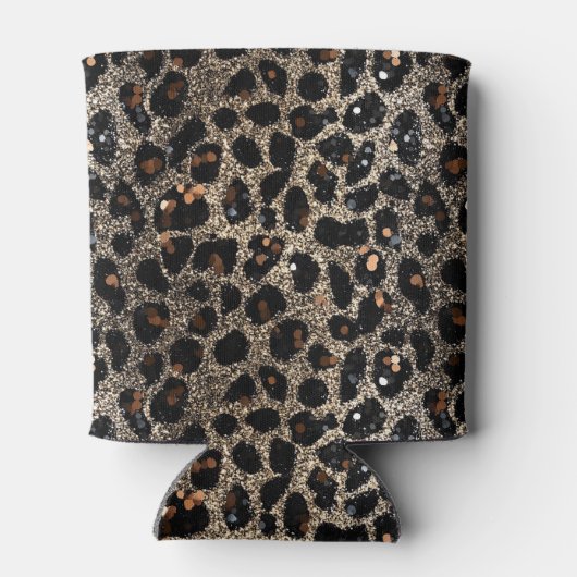 Luxury Glitter Brown Black Gold Leopard Pattern 缶クーラー (裏面)