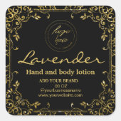 Luxury glitter gold and black ingredients スクエアシール (正面)