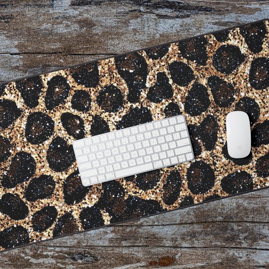 Luxury Glitter Gold Brown Black Leopard Pattern デスクマット