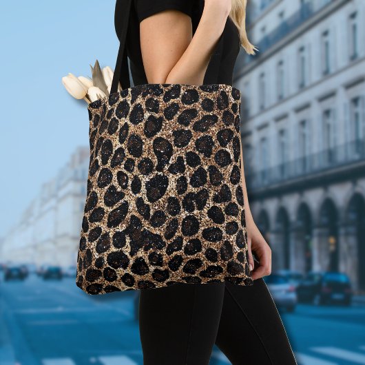 Luxury Glitter Gold Brown Black Leopard Pattern トートバッグ