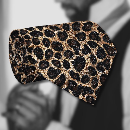 Luxury Glitter Gold Brown Black Leopard Pattern ネクタイ