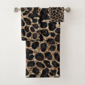 Luxury Glitter Gold Brown Black Leopard Pattern バスタオルセット (インサイチュ)