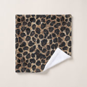 Luxury Glitter Gold Brown Black Leopard Pattern バスタオルセット (ウォッシュタオル)