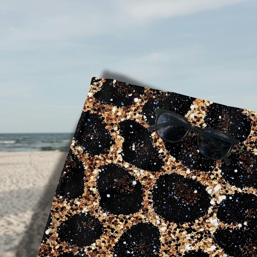 Luxury Glitter Gold Brown Black Leopard Pattern ビーチタオル