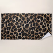 Luxury Glitter Gold Brown Black Leopard Pattern ビーチタオル (正面)