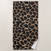Luxury Glitter Gold Brown Black Leopard Pattern ビーチタオル (正面)