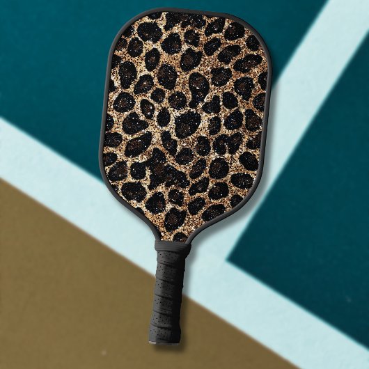 Luxury Glitter Gold Brown Black Leopard Pattern ピックルボールラケット