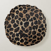 Luxury Glitter Gold Brown Black Leopard Pattern ラウンドクッション (正面)