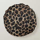 Luxury Glitter Gold Brown Black Leopard Pattern ラウンドクッション (裏面)