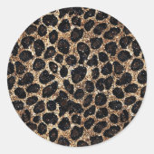 Luxury Glitter Gold Brown Black Leopard Pattern ラウンドシール (正面)