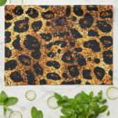 Luxury Glitter Gold Brown Rust Leopard Pattern キッチンタオル (折り畳み)