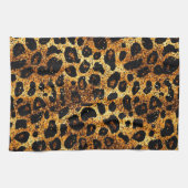 Luxury Glitter Gold Brown Rust Leopard Pattern キッチンタオル (横)
