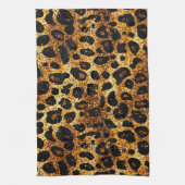 Luxury Glitter Gold Brown Rust Leopard Pattern キッチンタオル (縦)