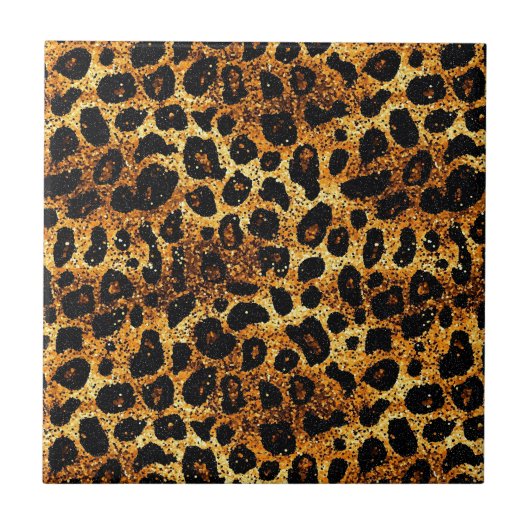 Luxury Glitter Gold Brown Rust Leopard Pattern タイル (正面)