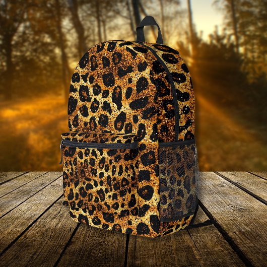 Luxury Glitter Gold Brown Rust Leopard Pattern プリントバックパック