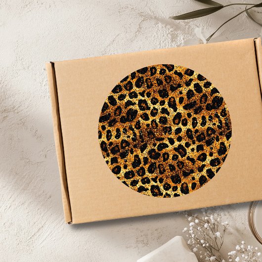 Luxury Glitter Gold Brown Rust Leopard Pattern ラウンドシール