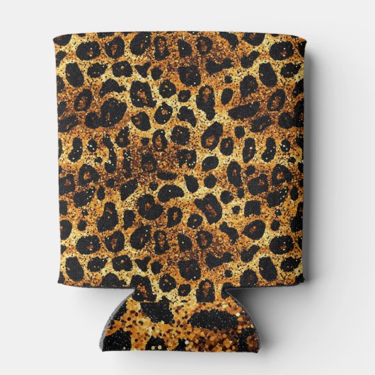 Luxury Glitter Gold Brown Rust Leopard Pattern 缶クーラー (裏面)