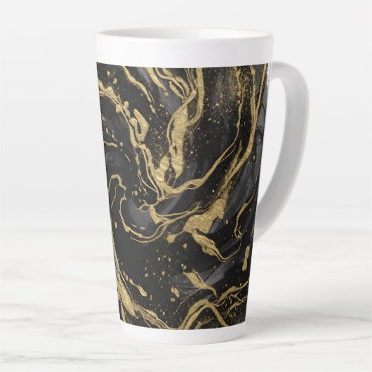 Luxury Gold and Black Abstract Marble カフェラテマグ (右アングル)
