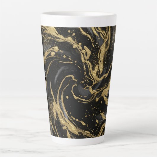 Luxury Gold and Black Abstract Marble カフェラテマグ (正面)