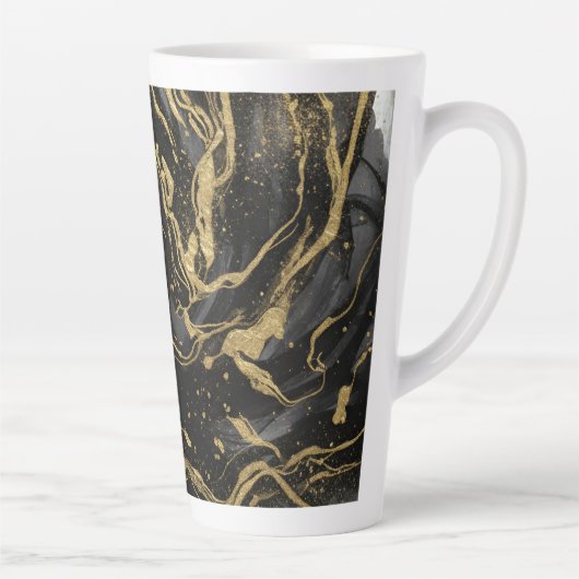 Luxury Gold and Black Abstract Marble  カフェラテマグ (右)