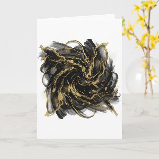 Luxury Gold and Black Abstract Marble  カード (黄色い花)