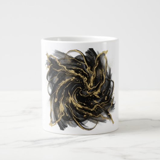 Luxury Gold and Black Abstract Marble  ジャンボコーヒーマグカップ (正面)