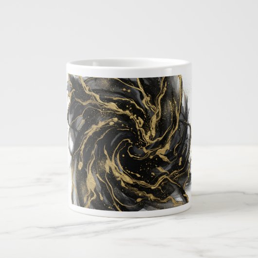 Luxury Gold and Black Abstract Marble Ink Flow ジャンボコーヒーマグカップ (正面)