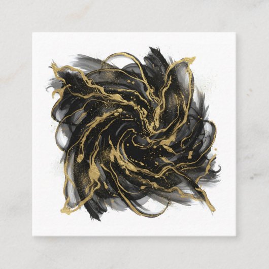 Luxury Gold and Black Abstract Marble Ink Flow スクエア名刺 (正面)