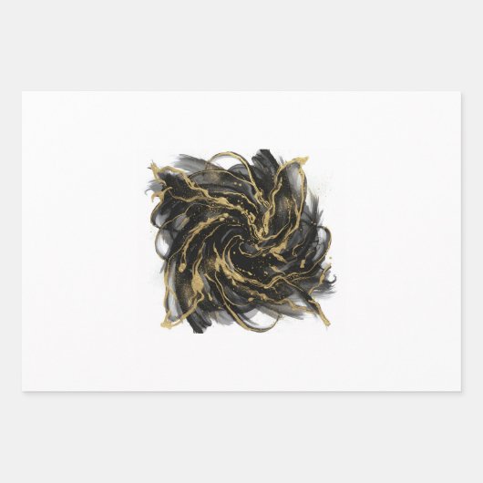 Luxury Gold and Black Abstract Marble Ink Flow ラッピングペーパーシート (正面)